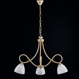 [S-BL217-3-AV] Lampadario in ferro Avorio decape tre luci paralumi in vetro  bianchi 58x h52 cm