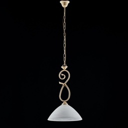 [S-BL217-S1-AV] Lampadario in ferro Avorio decape una luce paralume in vetro Alabastro bianchi 30x h52 cm