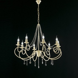 [S-BL148-8-AV] Lampadario in ferro Avorio otto luci decorazione decape e strass 80x h75 cm