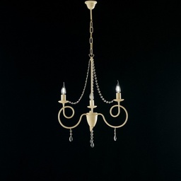 [S-BL148-3-AV] Lampadario in ferro Avorio tre luci decorazione decape e strass 50x h67 cm