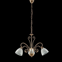 [S-BL232-3-AV] Lampadario in ferro Avorio tre luci paralumi in vetro Alabastro Bianco 52x h45 cm