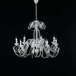 [S-BL77-8-BCO] Lampadario in ferro Bianco Shabby strass damasco otto luci 90x h70 cm