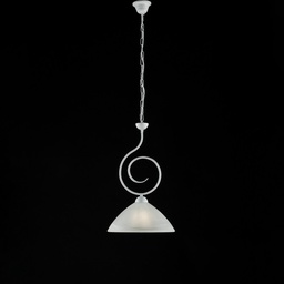[S-BL255-1-BCO] Lampadario in ferro Bianco Shabby una luce paralume Bianco 32x h53 cm