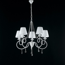 [S-BL148-5-BCO-PAR] Lampadario in ferro Bianco cinque luci decorazione shabby paralumi Bianchi 68x h72 cm