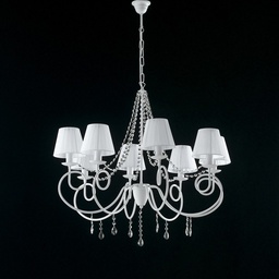 [S-BL148-8-BCO-PAR] Lampadario in ferro Bianco otto luci decorazione shabby paralumi Bianchi 90x h75 cm