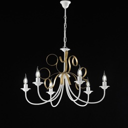 [S-BL139-6-BO] Lampadario in ferro Bianco shabby Oro sei luci 73x h50 cm
