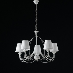 [S-BL105-5-BCO-PAR] Lampadario in ferro Bianco shabby cinque luci paralumi bianchi 69x h45 cm