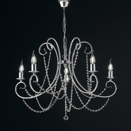 [S-BL146-5-CR] Lampadario in ferro Cromato cinque luci con strass 68x h55 cm