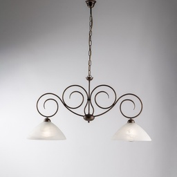 [S-BL255-2-BR] Lampadario in ferro Marrone Oro due luci paralumi in vetro Alabastro Bianco 99x h52 cm
