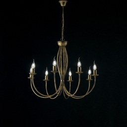 [S-BL147-8-BR] Lampadario in ferro Marrone Oro otto luci 74x h60 cm