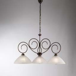 [S-BL255-3-BR] Lampadario in ferro Marrone Oro tre luci paralumi in vetro Alabastro Bianco 78x h54 cm