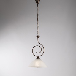 [S-BL255-1-BR] Lampadario in ferro Marrone Oro una luce paralume in vetro Bianco 32x h53 cm