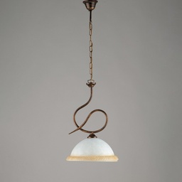 [S-BL142-1-BR] Lampadario in ferro Marrone Oro una luce vetro Bianco e Ambra 30x h48 cm