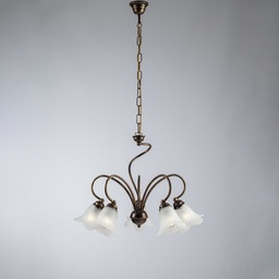[S-BL230-5-BR] Lampadario in ferro Marrone salotto paralumi in vetro Bianco 57x h46 cm