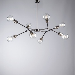 [S-BL254-PL8-NC] Lampadario in ferro Nero Cromo Satinato otto luci 79x h66 cm industrial