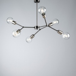 [S-BL254-PL6-NC] Lampadario in ferro Nero Cromo Satinato sei luci 71x h64 cm industrial