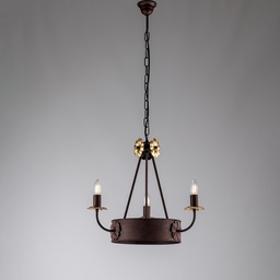 [S-BL228-3-RG] Lampadario in ferro Nero Ruggine rifinitura Oro impero tre luci 44x h48 cm