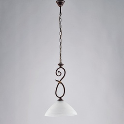 [S-BL217-S1-RG] Lampadario in ferro Nero ruggine una luce paralume  vetro Alabastro bianchi 30x h52 cm