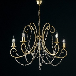 [S-BL146-5-OR] Lampadario in ferro Oro cinque luci con strass 68x h55 cm