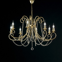 [S-BL146-8-OR] Lampadario in ferro Oro otto luci con strass 74x h58 cm