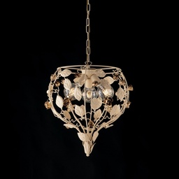 [S-BL196-3-AV] Lampadario in ferro laccato avorio con decorazione decape 3 luci