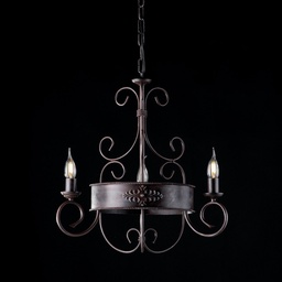 [S-BL183-3-RG] Lampadario in ferro laccato nero con decoro ruggine 3 luci con fregi