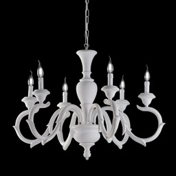 [S-BL172-6-BCO] Lampadario in legno Bianco Shabby sei luci 91x h65 cm
