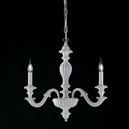 [S-BL180-3-BCO] Lampadario in legno Bianco shabby tre luci 43x h57 cm
