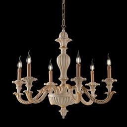 [S-BL180-6-AV] Lampadario in legno e pasta di legno avorio e foglia oro 6 luci