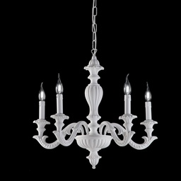 [S-BL180-5-BCO] Lampadario in legno e pasta di legno bianco shabby 5 luci