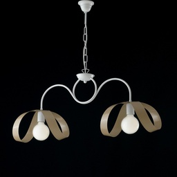[S-BL128-2-TO] Lampadario moderno a sospensione in ferro Bianco Tortora due luci 82x h35 cm