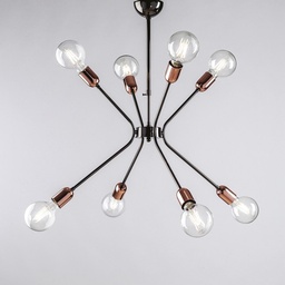 [S-BL222-8-NR] Lampadario moderno ferro Nero rifiniture Rame otto luci 65x h67 cm urban