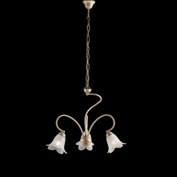 [S-BL230-3-AV] Lampadario salotto in ferro Avorio Oro tre luci paralumi  50x h46 cm