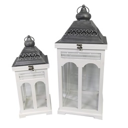 [S-V3726340000] Lanterna in legno e metallo bianco argento quadro cm27x27h63