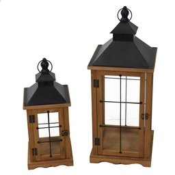 [S-V3726400000] Lanterna in Legno e Metallo Naturale Grigio Quadro 25x25 cm
