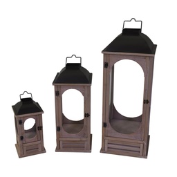 [S-V3726360000] Lanterna in legno e metallo, naturale grigio, con cassetto quadro, dimensioni 32x32x85 cm