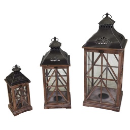 [S-V3726190000] Lanterna in legno e metallo noce quadro cm32x32h78