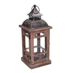 [S-V3720910000] Lanterna in legno e metallo noce bronzo quadro 16,5x16,5 cm