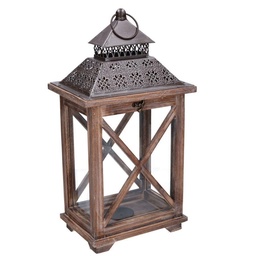 [S-V3720940000] Lanterna in legno e metallo, colore noce bronzo, rettangolare cm23x17h45