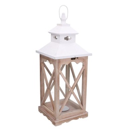 [S-V3721130000] Lanterna in legno naturale bianco quadro 22x22x56,5 cm