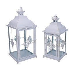[S-V3726080000] Lanterna Metallo Bianco Opaco Dorato Quadro 22x22x51 cm