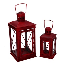 [S-V3726100000] Lanterna in metallo rossa quadrata cm14x14h30