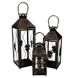 [S-V3725050000] Lanterna in metallo nero e oro 19x19h54-66 cm