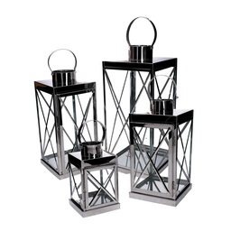 [S-V3726580000] Lanterna in metallo argento quadro cm22,5x22h49,5