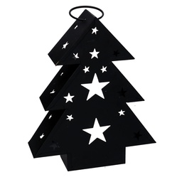 [S-V3725120000] Lanterna in metallo nero con forma di albero 27x7,5x32,5 cm