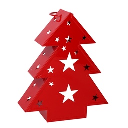 [S-V3725110000] Lanterna in metallo rosso a forma di albero - 27x7,5x32,5 cm