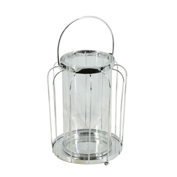 [S-V6102230000] Lanterna in metallo e vetro argento tondo 17x17x36 cm