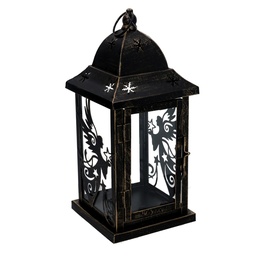 [S-V3726010000] Lanterna in metallo nero e oro, forma quadrata, dimensioni 14x14x33 cm