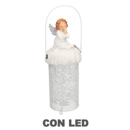 [S-V6138820000] Lanterna in Metallo Resina Bianco con LED Angelo 11x11x28 cm