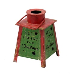 [S-V6061420000] Lanterna Metallo Verde Rosso Christmas Quadro 10,5x10,5x16 cm
